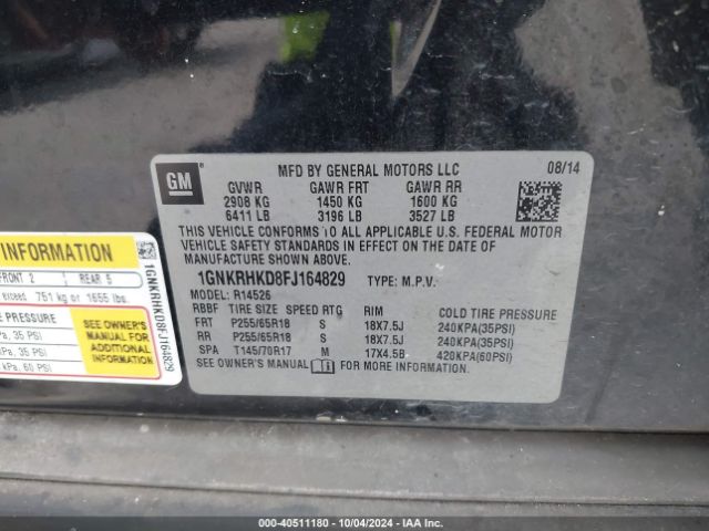 1GNKRHKD8FJ164829 Chevrolet Traverse 2lt