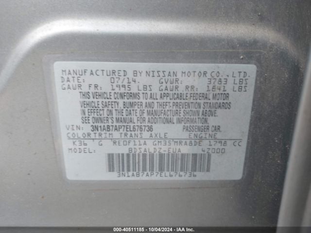 3N1AB7AP7EL676736 Nissan SENTRA SV