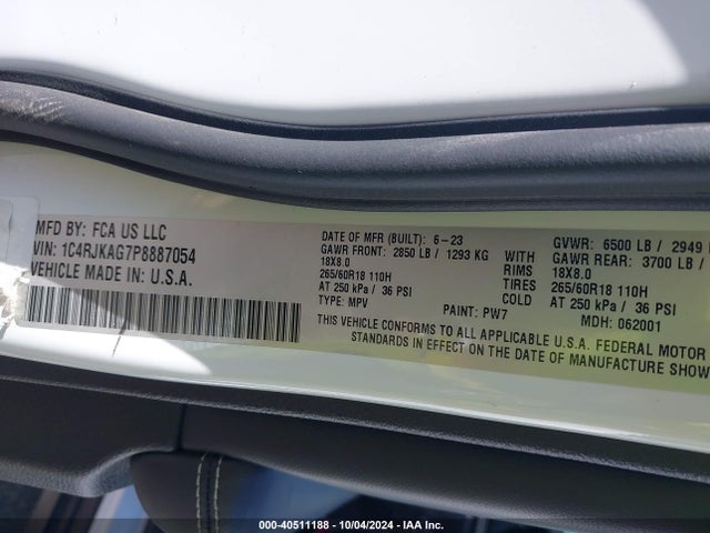 1C4RJKAG7P8887054 Jeep Grand Cherokee L Laredo 4x4