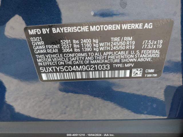 5UXTY5C04M9G21033 BMW X3 Xdrive30i