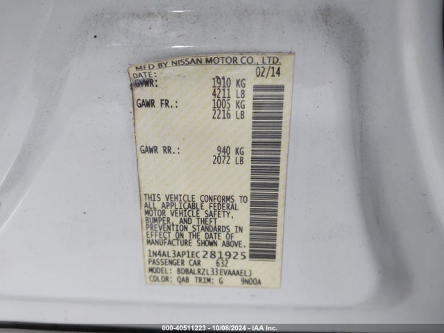 Nissan Altima 2.5 S 2014 1N4AL3AP1EC281925 Image 9
