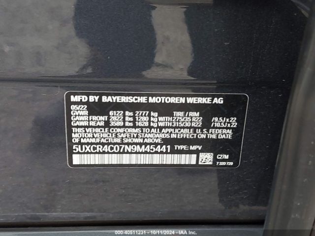 5UXCR4C07N9M45441 BMW X5 Sdrive40i