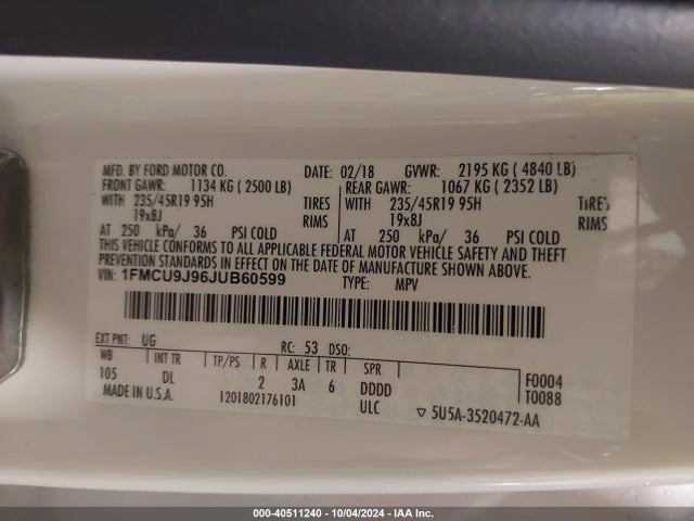 Ford Escape Titanium 2018 1FMCU9J96JUB60599 Image 9