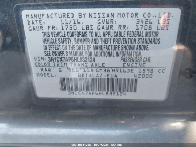 Nissan Versa 1.6 S+ 2017 3N1CN7AP6HL832124 Image 9