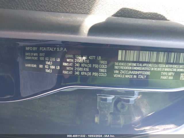 ZACCJAAB9HPF03080 Jeep Renegade Sport Fwd