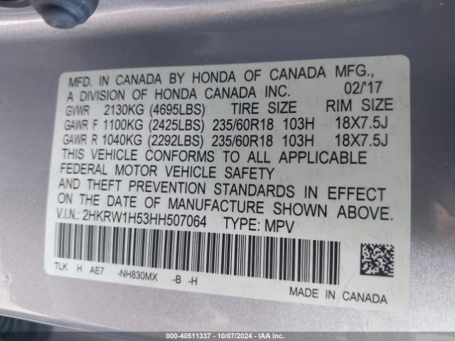 2HKRW1H53HH507064 Honda CR-V EX