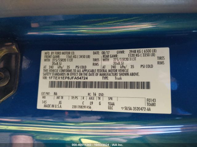1FTEX1EP8JFA54724 Ford F-150 Xl