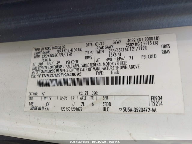 Ford Transit-250 2015 1FTNR2CM9FKA48695 Image 9
