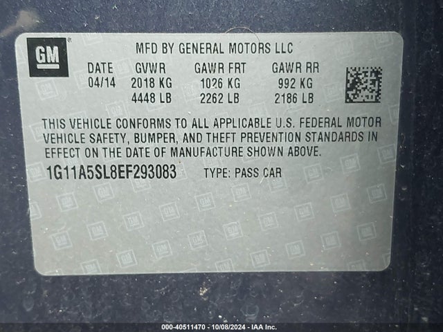 Chevrolet Malibu 1fl 2014 1G11A5SL8EF293083 Image 9