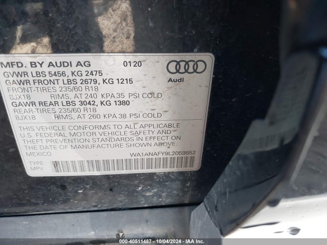 WA1ANAFY9L2059852 Audi Q5 Premium 45 Tfsi Quattro S Tronic/titanium Premium 45 Tfsi Quattro S Tronic