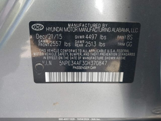 5NPE34AF3GH370847 Hyundai Sonata Sport