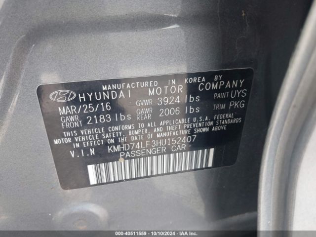 KMHD74LF3HU152407 Hyundai ELANTRA SE