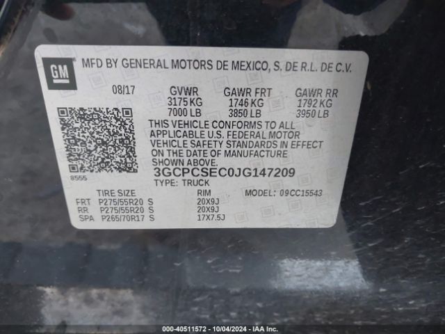 3GCPCSEC0JG147209 Chevrolet Silverado 1500 1lz