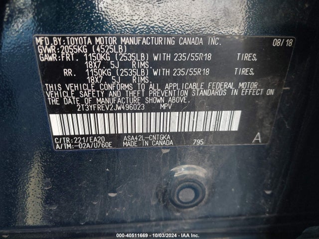 Toyota Rav4 Limited 2018 2T3YFREV2JW496023 Image 9