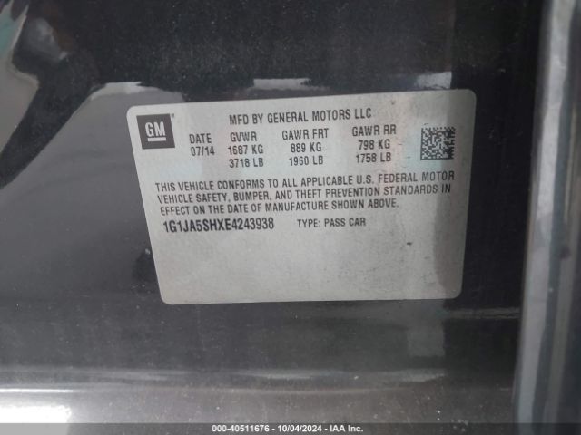 1G1JA5SHXE4243938 Chevrolet Sonic Ls Auto