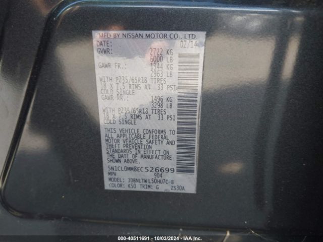 5N1CL0MM8EC526699 Infiniti Qx60 Hybrid