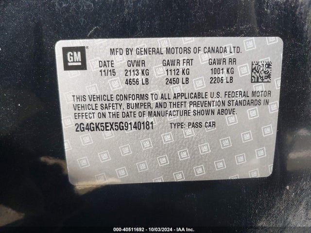 Buick Regal Turbo 2016 2G4GK5EX5G9140181 Image 9