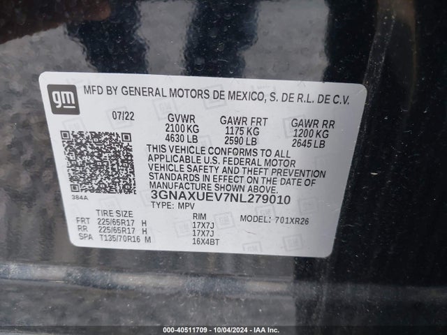 Chevrolet Equinox Awd Lt 2022 3GNAXUEV7NL279010 Image 9