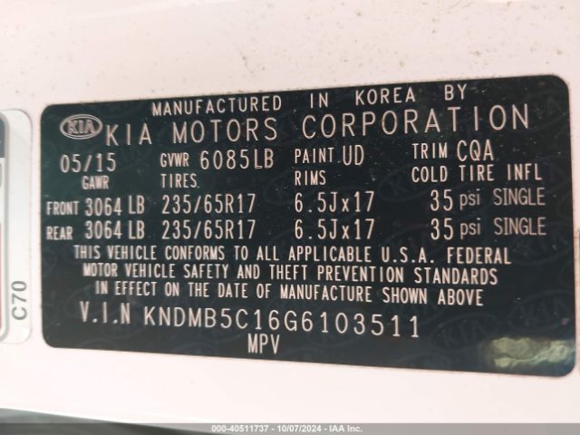 KNDMB5C16G6103511 KIA SEDONA LX