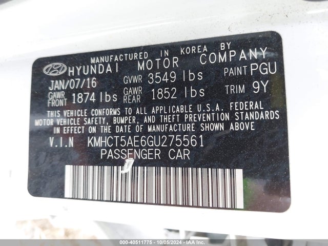 KMHCT5AE6GU275561 Hyundai ACCENT SE