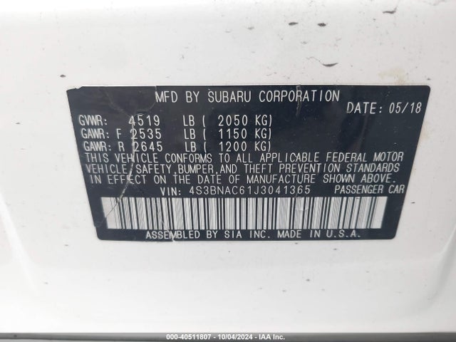 4S3BNAC61J3041365 Subaru Legacy 2.5i Premium
