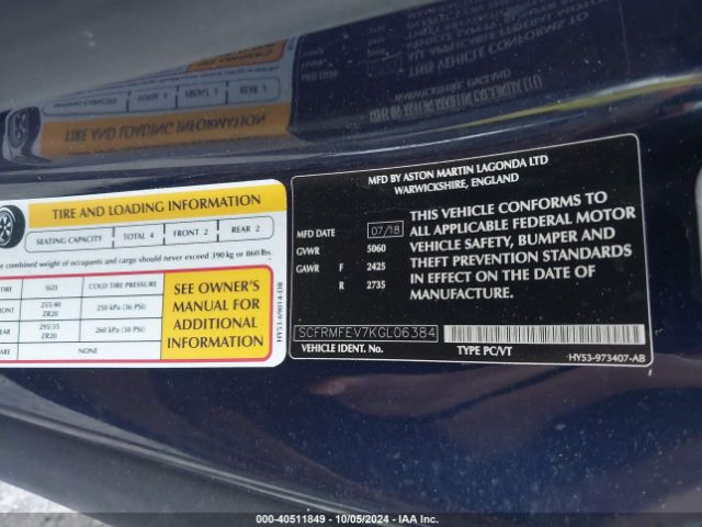 2019 ASTON MARTIN DB11 SCFRMFEV7KGL06384 Photo 8