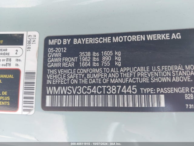 2012 MINI COOPER S WMWSV3C54CT387445 Photo 8