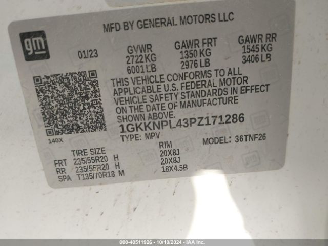 1GKKNPL43PZ171286 GMC Acadia Fwd Denali