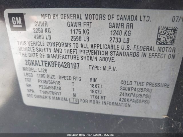 2GKALTEK8F6428197 GMC Terrain Slt-2