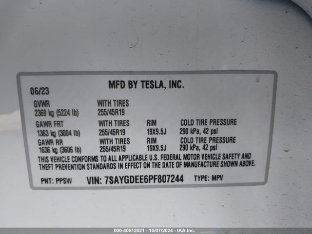 2023 TESLA MODEL Y 7SAYGDEE6PF807244 Photo 8
