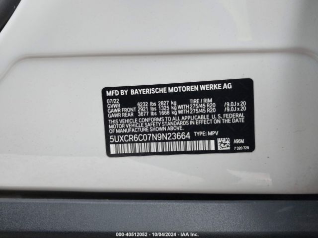 5UXCR6C07N9N23664 BMW X5 Xdrive40i