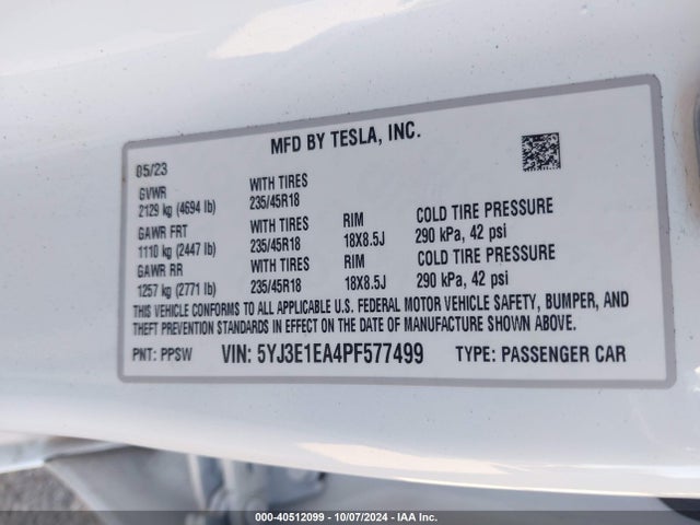 2023 TESLA MODEL 3 5YJ3E1EA4PF577499 Photo 8