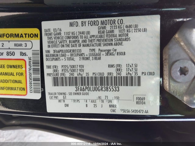 Ford Fusion Hybrid Se 2016 3FA6P0LU0GR385533 Image 9