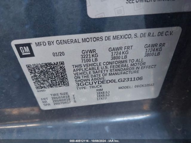 3GCUYDED0LG231106 Chevrolet Silverado 1500 4wd  Short Bed Lt