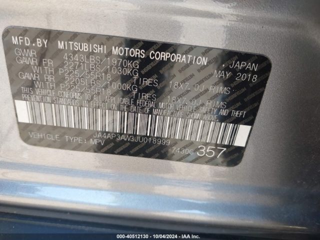 JA4AP3AW3JU018999 Mitsubishi Outlander Sport 2.4 Se