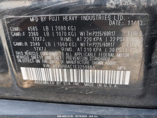 4S4BRBAC1E3259861 Subaru Outback 2.5i