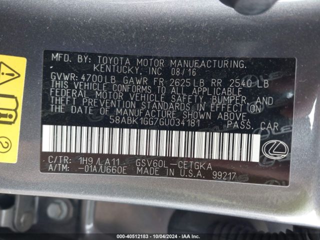 58ABK1GG7GU034181 Lexus ES 350