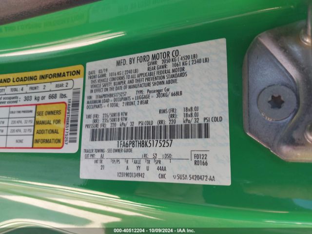 1FA6P8TH8K5175257 Ford Mustang Ecoboost
