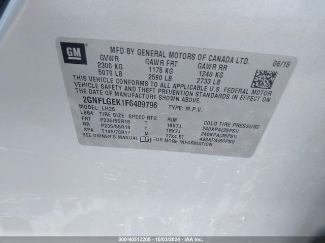Chevrolet Equinox 2lt 2015 2GNFLGEK1F6409796 Image 9