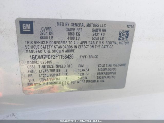1GCWGFCF2F1153426 Chevrolet Express 2500 Work Van