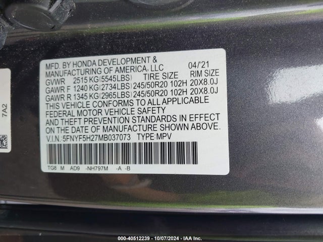 Honda Pilot 2wd Special Edition 2021 5FNYF5H27MB037073 Image 9
