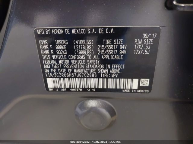 3CZRU6H57JG702886 Honda HR-V EX