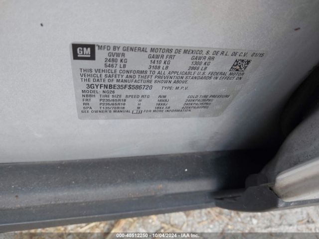 3GYFNBE35FS586720 Cadillac Srx Luxury Collection