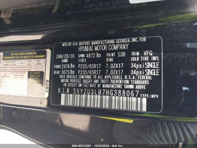 5XYZU3LB7HG388067 Hyundai Santa Fe Sport 2.4l