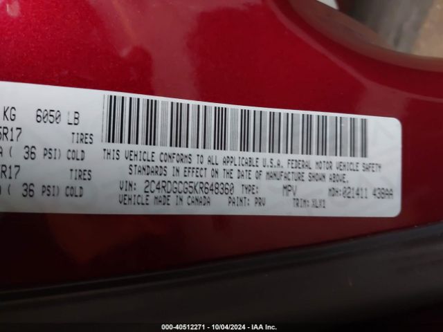2C4RDGCG5KR648360 Dodge Grand Caravan Sxt