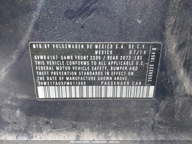 3VW217AUXFM011669 Volkswagen Golf Tsi S 4-door