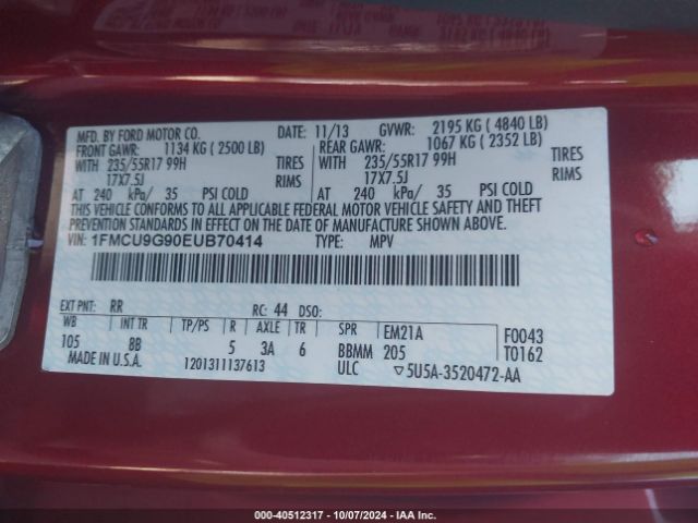 1FMCU9G90EUB70414 Ford ESCAPE SE