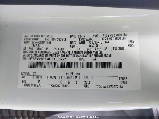 Ford F-150 Xlt 2017 1FTEW1EF4HFB38771 Image 9
