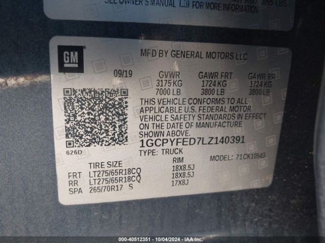 1GCPYFED7LZ140391 Chevrolet Silverado 1500 4wd  Short Bed Lt Trail Boss