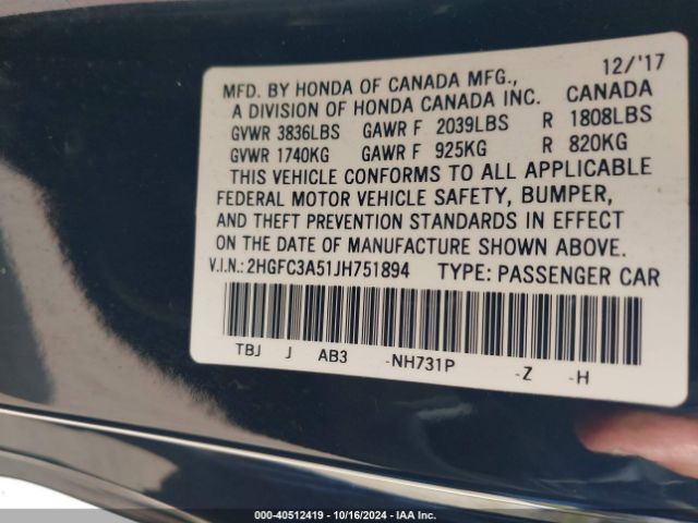 2HGFC3A51JH751894 Honda CIVIC SI